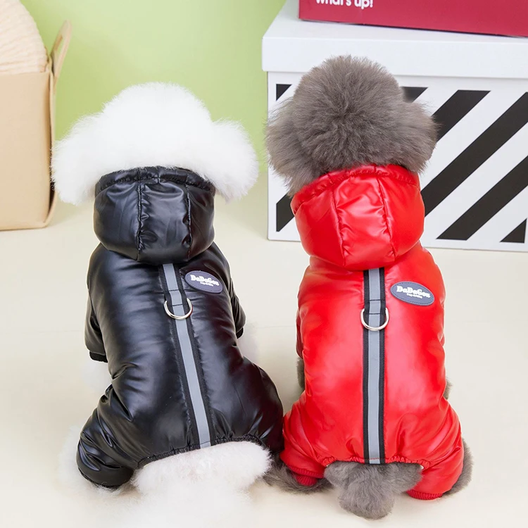 Wholesale Warm Waterproof Cotton Coats Winter Pet Clothes for Dogs Thickened Traction Buckles Four legged Jacket Coats