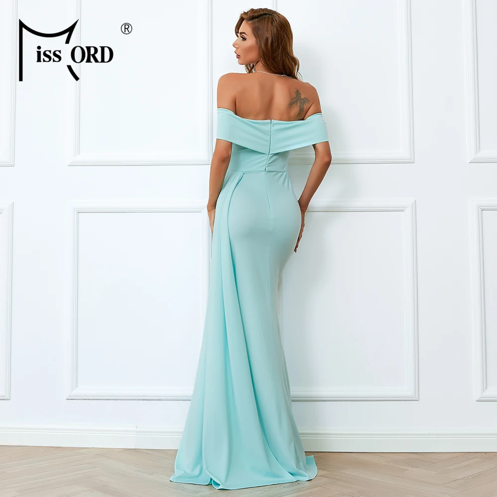 Green Off Shoulder Plicated Party Zip Back Slim Fit Prom 2023 Newest India Style Evening Dresses