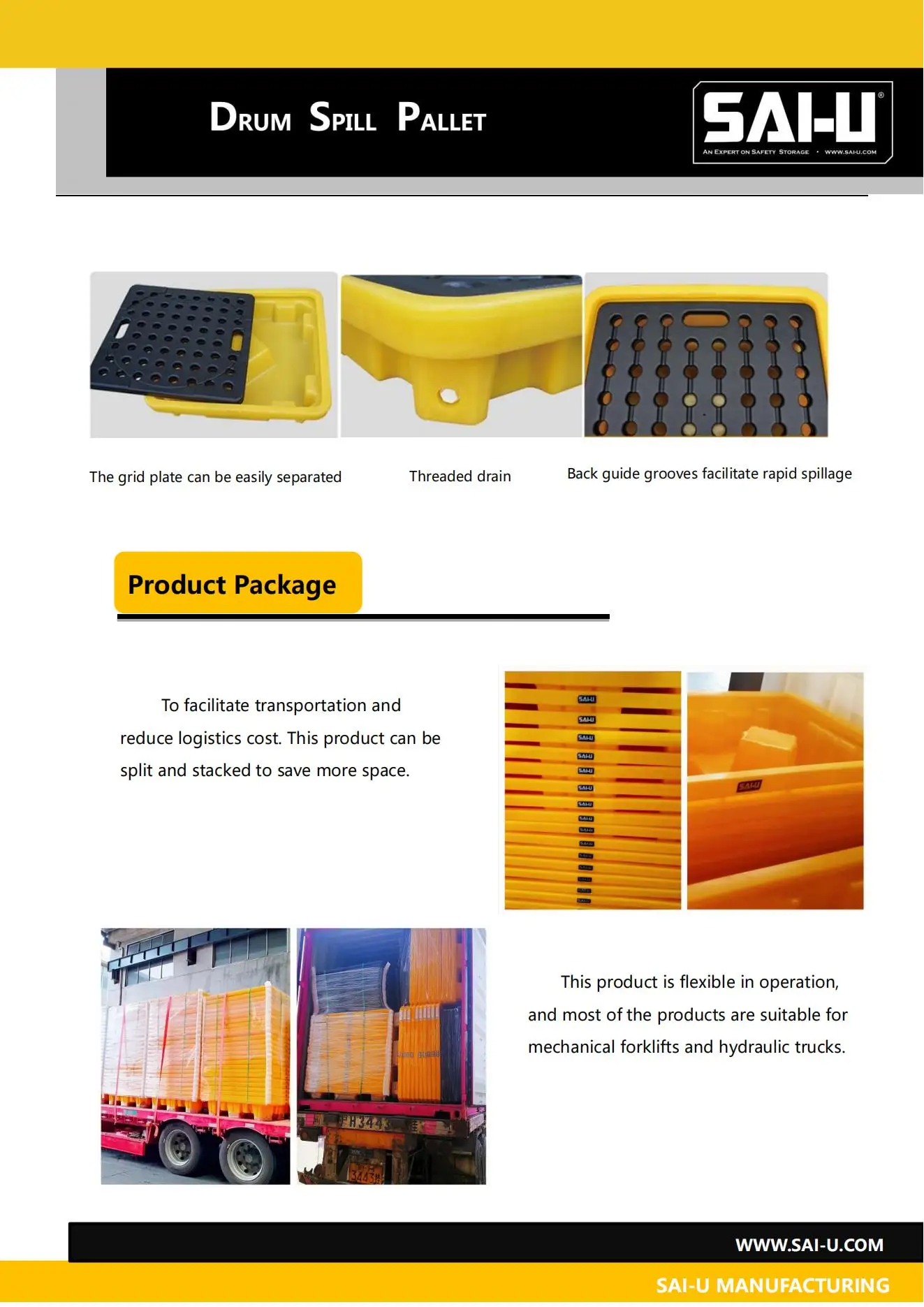 Laboratory and factory supplies Plastic Drum Spill Pallets SAI-U DP004H Chemical Storage Leakproof Poly 4 Drums Oil