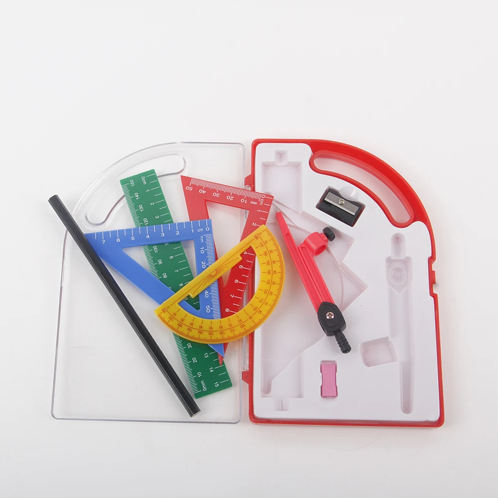 Акция подарок портативная прозрачная пластиковая коробка с 4 шт цветной математический Канцелярский набор