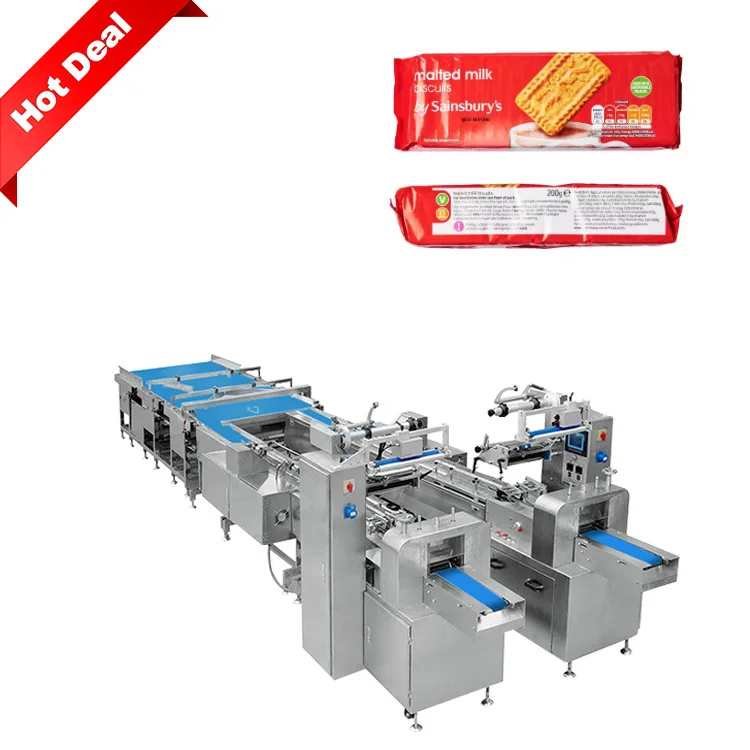 Full Automatic Cookies Biscuit Feeding in Pillow Cookies Wafer Biscuit Packing Machine