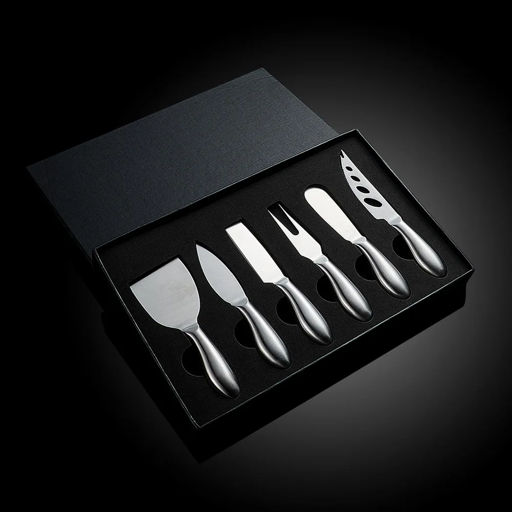 6-Piece Stainless Steel Hollow Handle Cheese Knife Set Metal Baking Tool with Comfortable Grip
