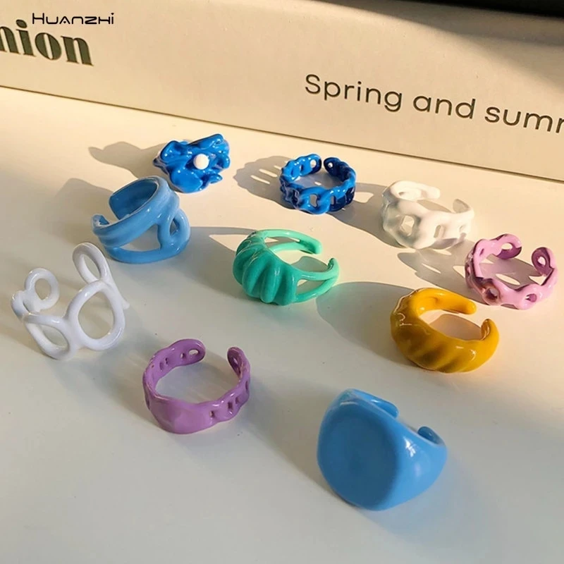 Korean Fashion Women Gifts Transparent Acrylic Ring Girls Design Strawberry Finger Jewelry Ring