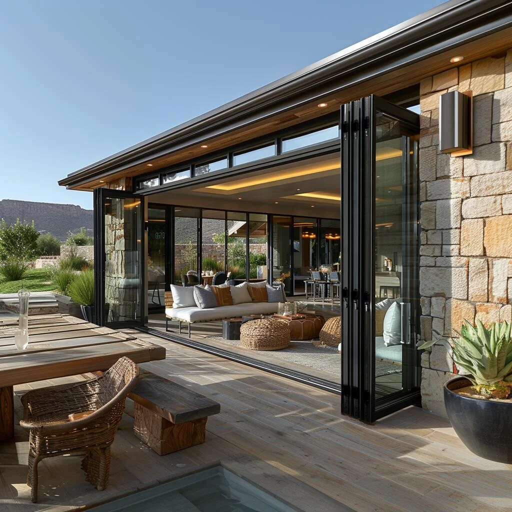 Nordi anthracite grey warm core aluminum patio exterior 12 feet vistafold sliding bifold/folding glass doors external