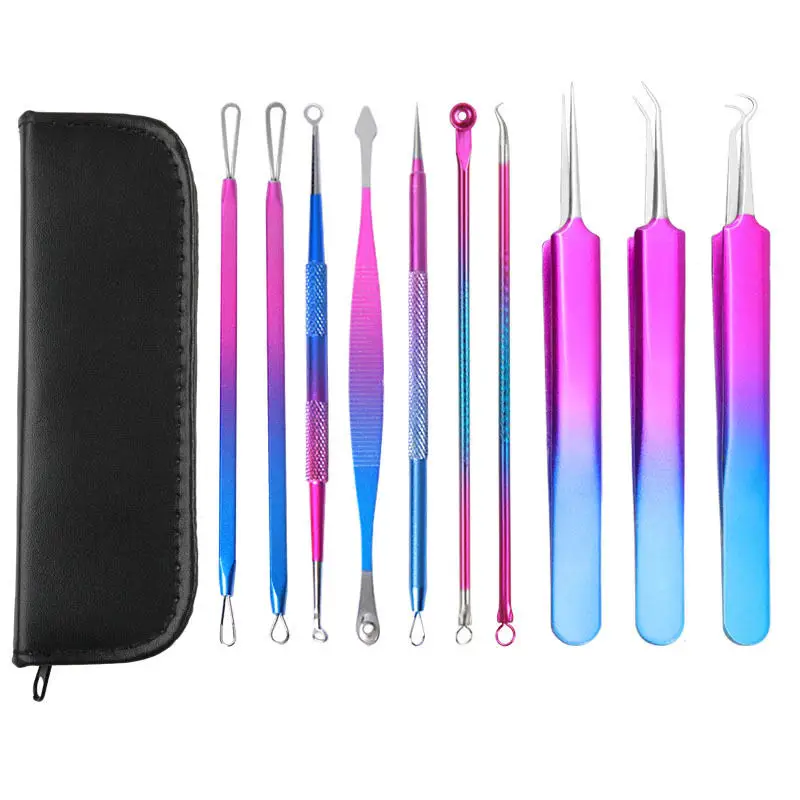 Stainless Steel Pimple & Blackhead Removal Tools Lancet Needles 10 Pcs Double-headed Acne Extractor Tool Kit