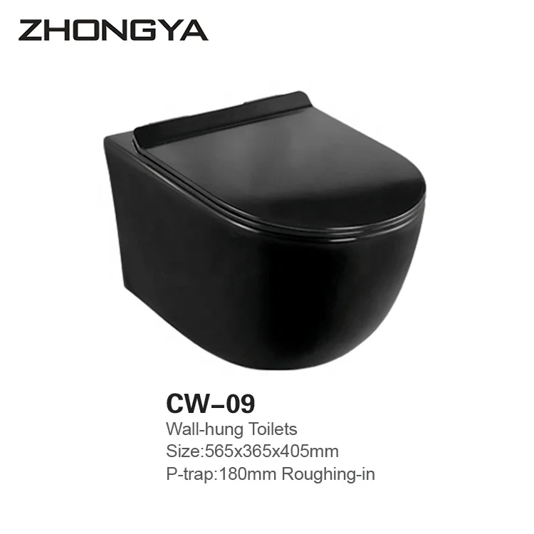 ZHONGYA Oem European sanitary ware black color wall mounted round toilet bowl rimless flushing system wall hung toilet