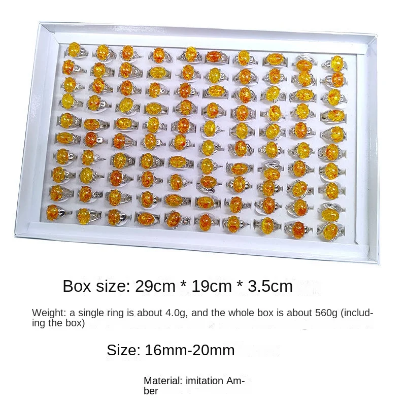 Factory Price African Style Cheap Resin Amber Rings Mixed Styles Ring Women Silver Color Alloy Rings Jewelry Gift Stall Good