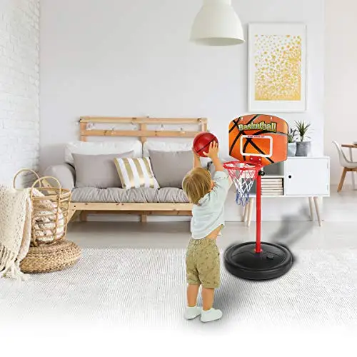 Hoop Stand Adjustable Height 2.5 ft -5.1 ft Mini Indoor Basketball Goal Toy with Ball Pump for Baby Kids