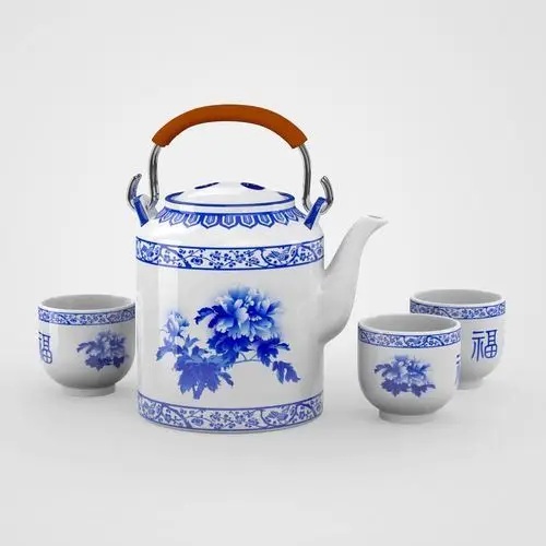 Japanese Blue and White Retro China Ceramic Beam Pot Tea Set