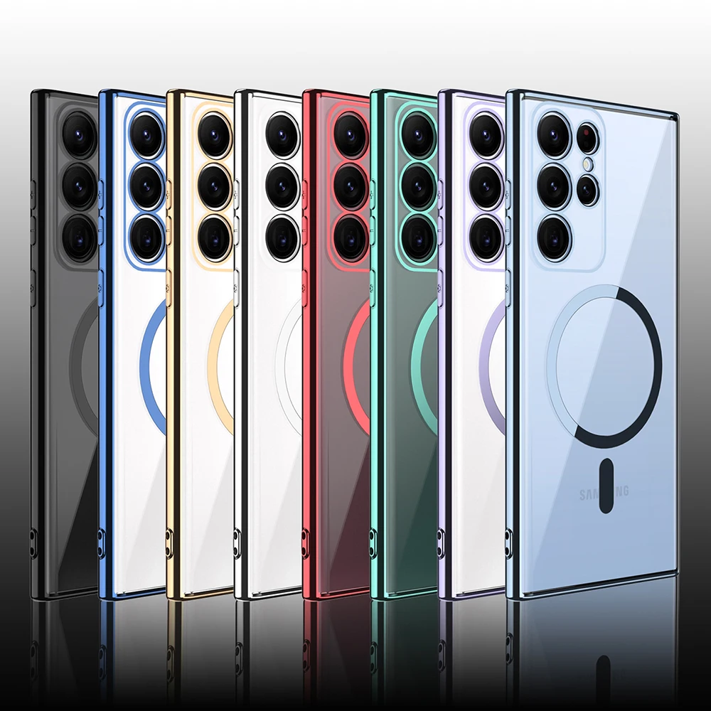 Мягкий чехол для телефона из ТПУ с гальваническим покрытием и магнитной защитной крышкой для камеры Samsung S22 S22 Ultra