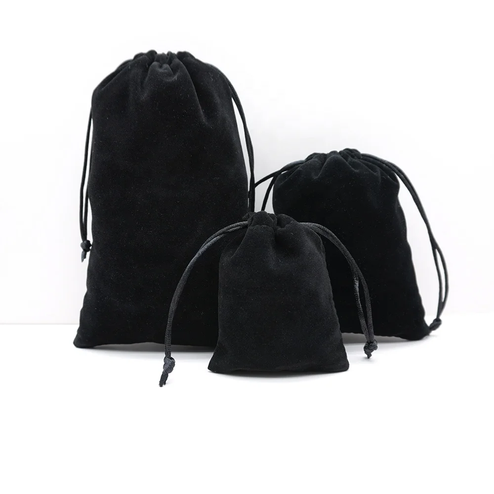 Custom Size Logo Long Style Recyclable Jewelry Packaging Mini Velvet pouch Silver Gift Bag Small Drawstring Velvet Bag