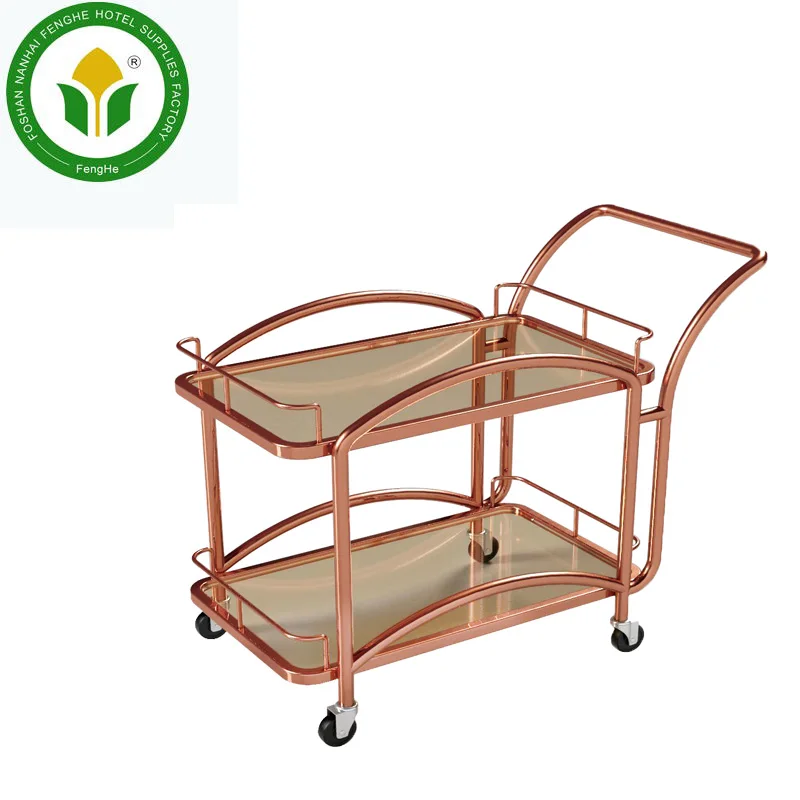 
Hotel supplies golden metal wine cart trolley liquor trolley 