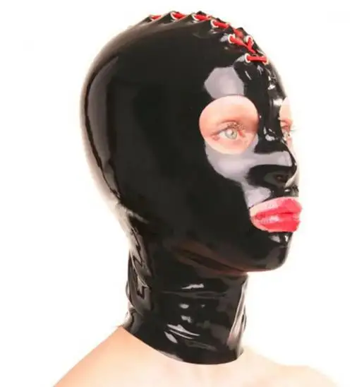 Halloween Latex Hood Rubber Unisex Hooded Party Sexy Lacing Clothing Adult Game Bdsm Hood