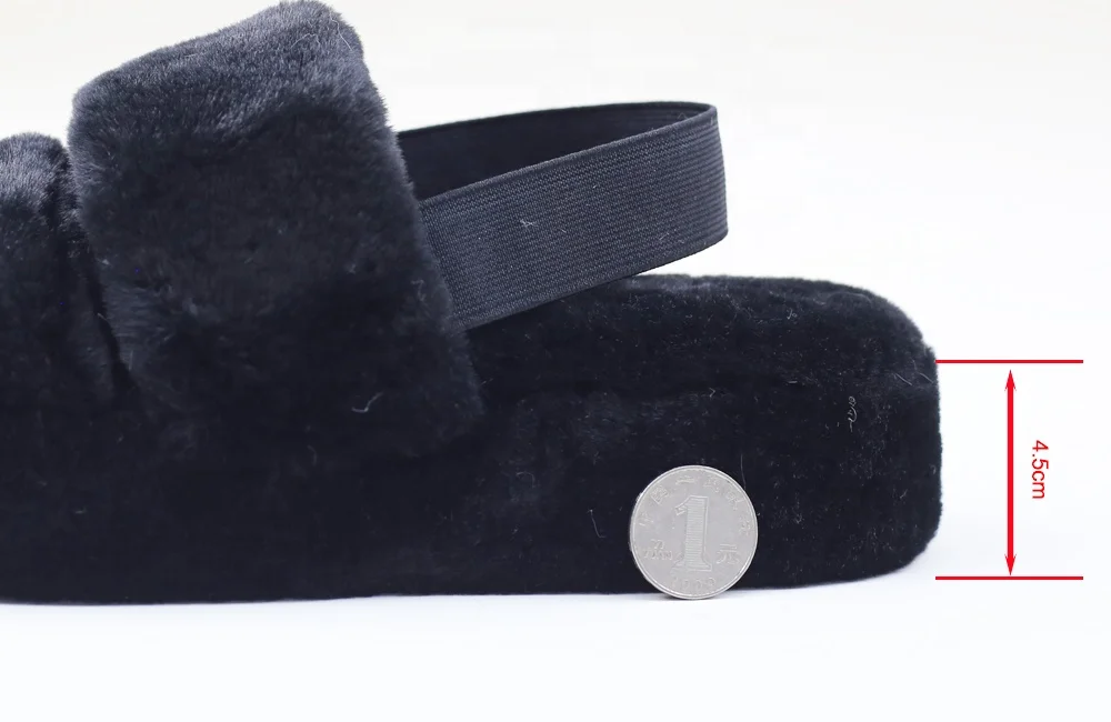 High heel Open toe Wedge Faux Fur Indoor House Fluffy Furry YEAH Sheepskin Slippers for women