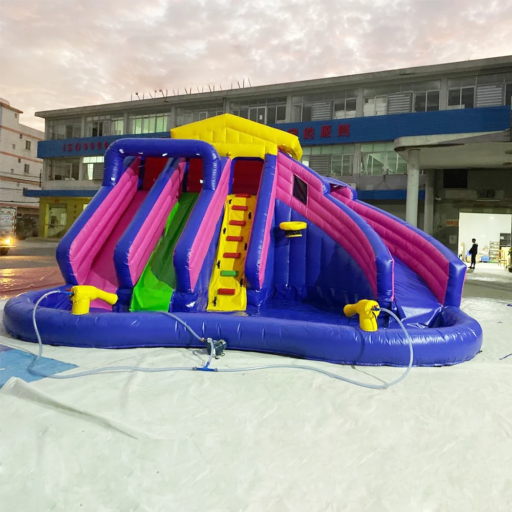 Cheap prices water park slides inflatable games with water splash for kids