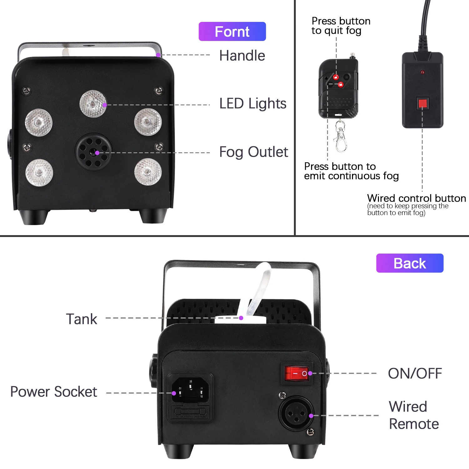 500W RGB 3in1 Fog Machine For Wedding Disco Dj Party Stage Somg machine with Remote Control Smoke Machine