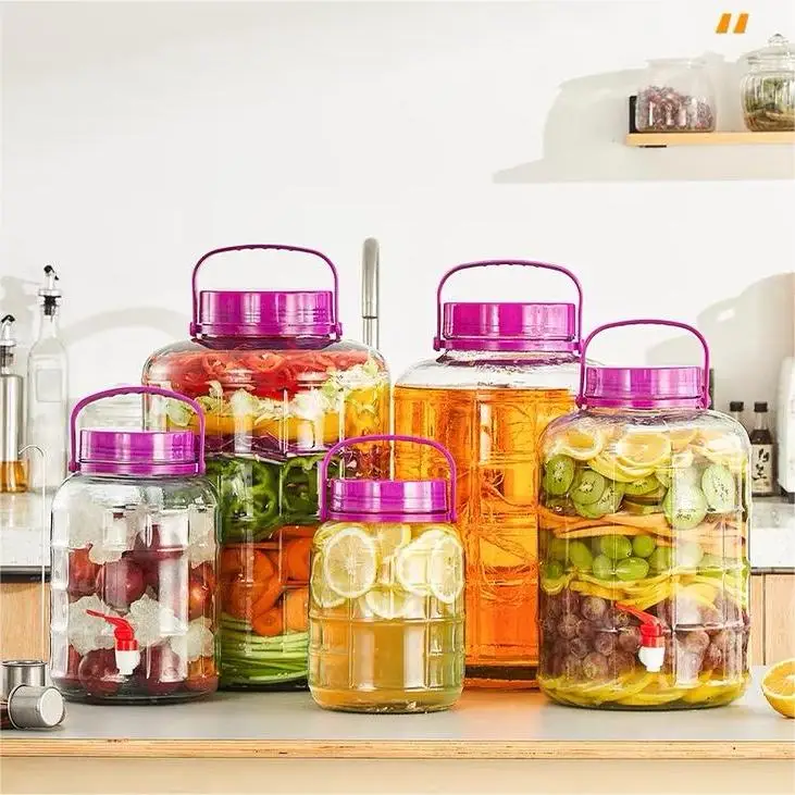 1L/2L/3L/4L/5L/8L/10L/12L/16L/20L Multi Size Transparent Sealed Plum Wine Bottle Lead-free Kimchi Pickle Liquor Glass Jar