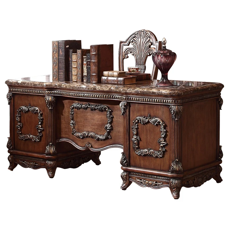 European Style Solid Wood Desk Classic Home Office Funiture Antique Hand Carved Study Tables