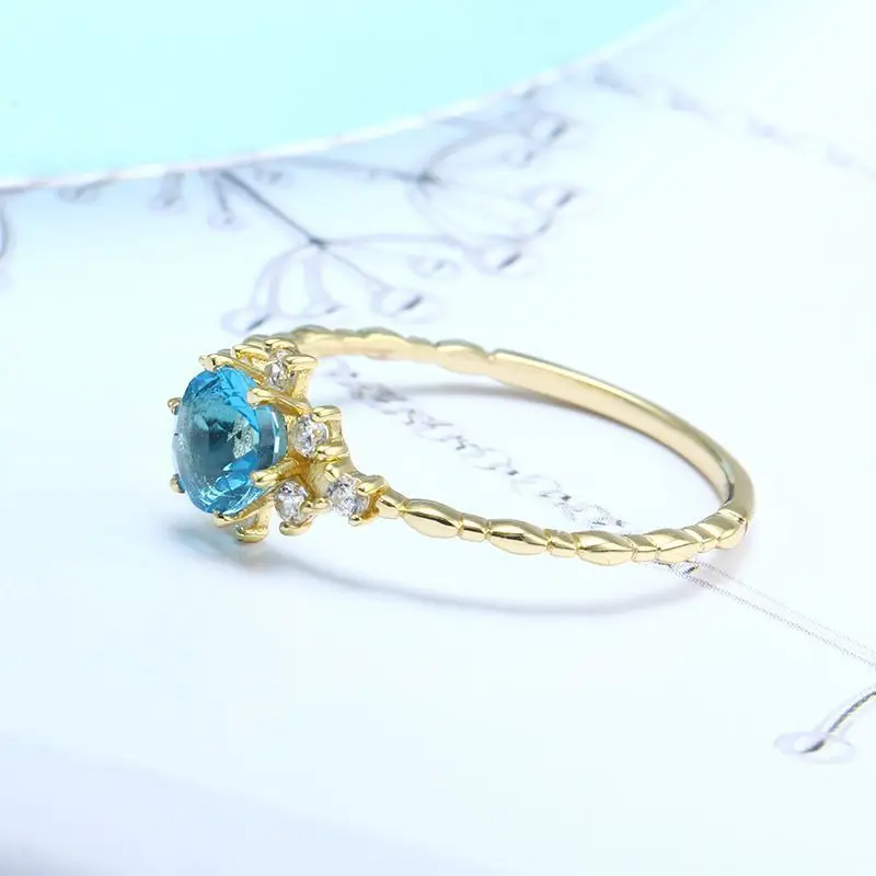 Gold Plating Sterling Silver Blue Zircon Flower Ring Snowflakes Sapphire Ring Finger Rings For Girls Women wedding Jewelry