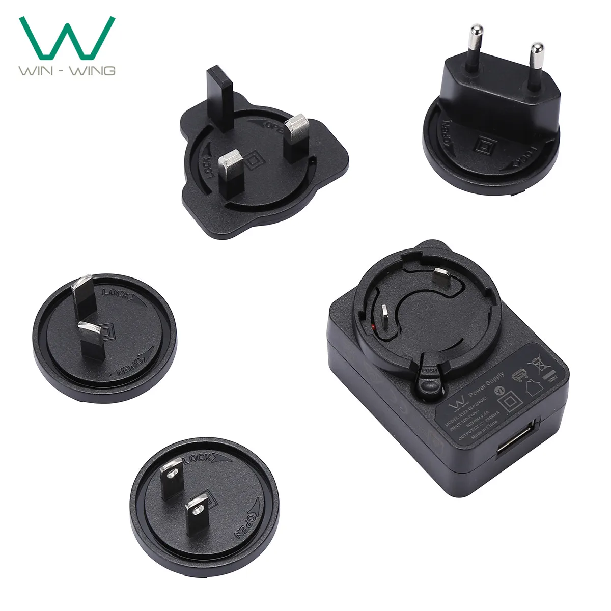 
5V 2A 10W interchangeable plug USB Power Adapter with UL62368 CE GS FCC SAA C TICK KC PSE 