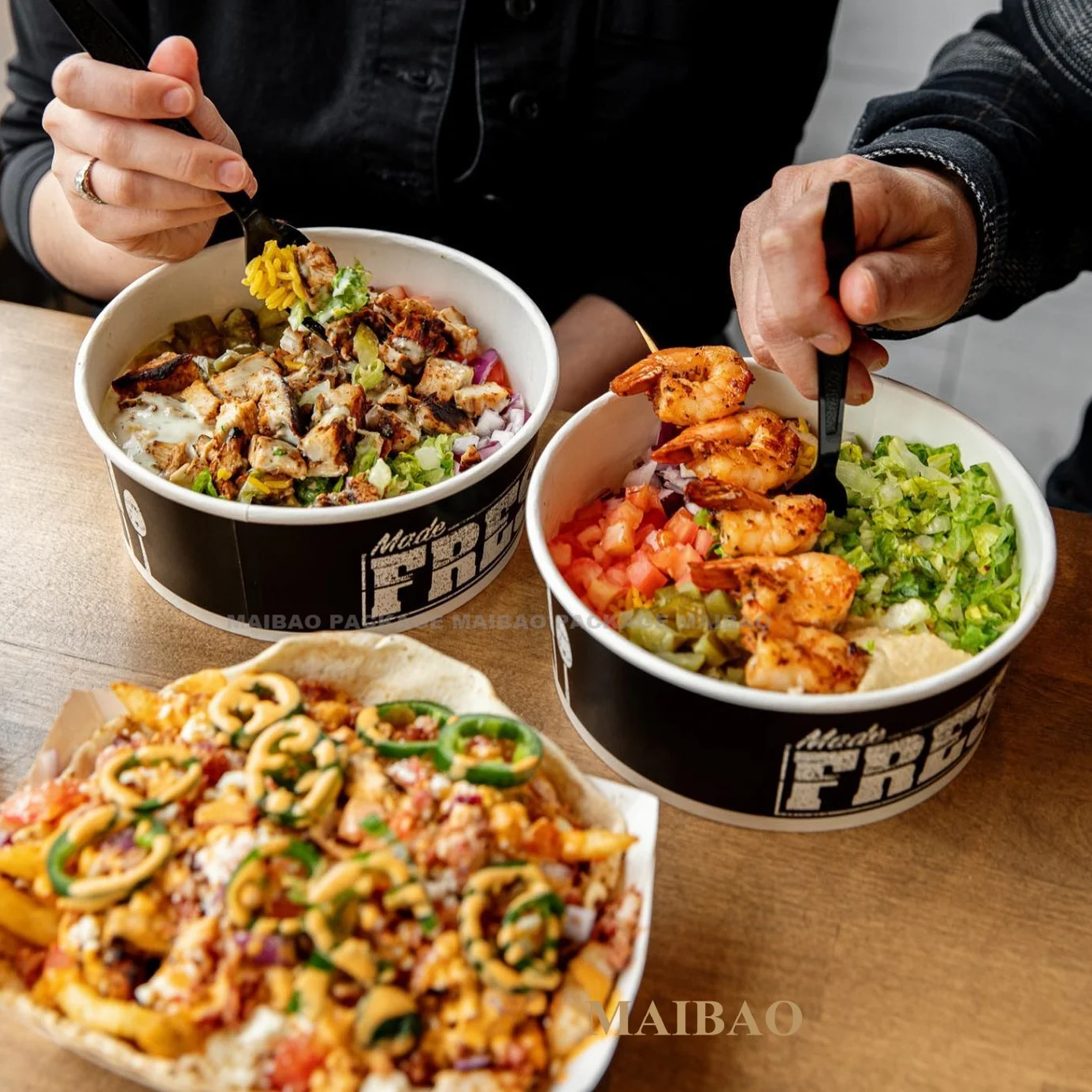 100% Eco Friendly Biodegradable Food Packaging Cup Bowl Pla Pe Coating Disposable Brown Round Kraft Paper Salad Bowl With Lid