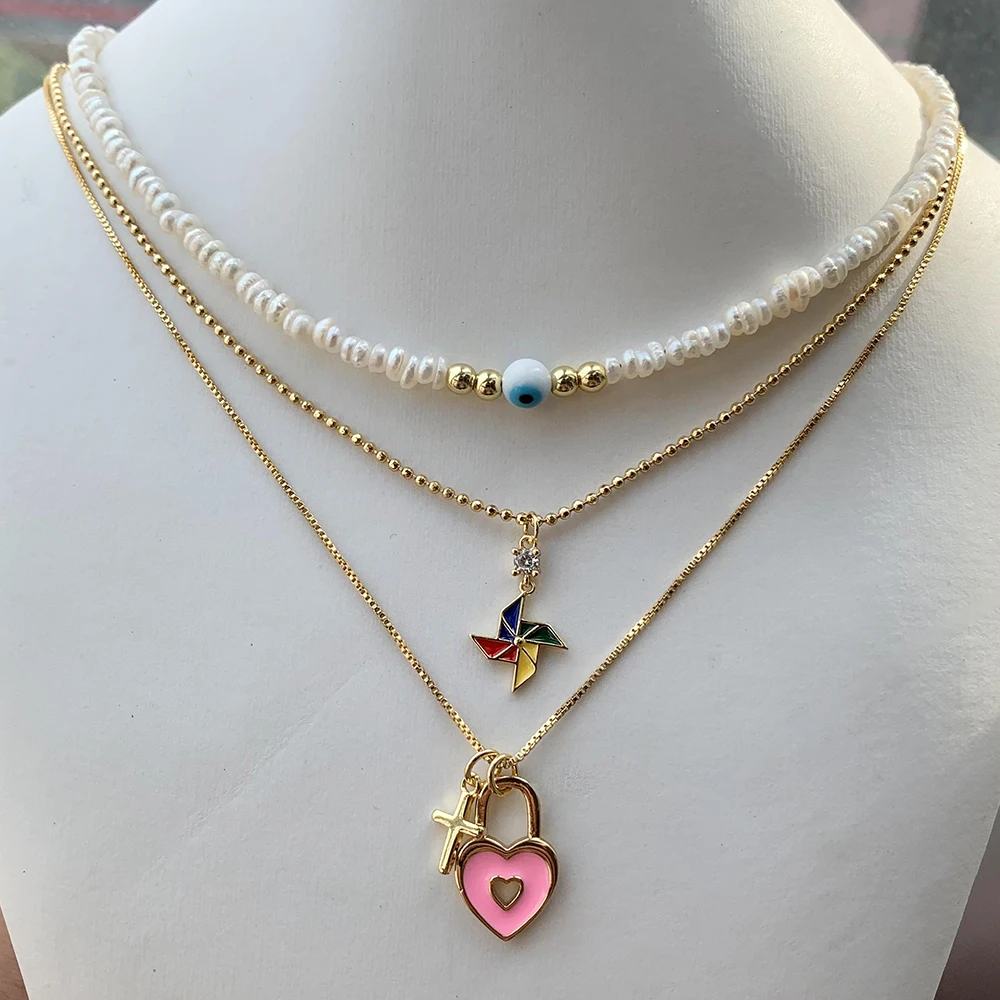 Popular gold plated box chain Enamel Love Pendant Minimalist Accessories Nickel Free Jewelry Wholesale