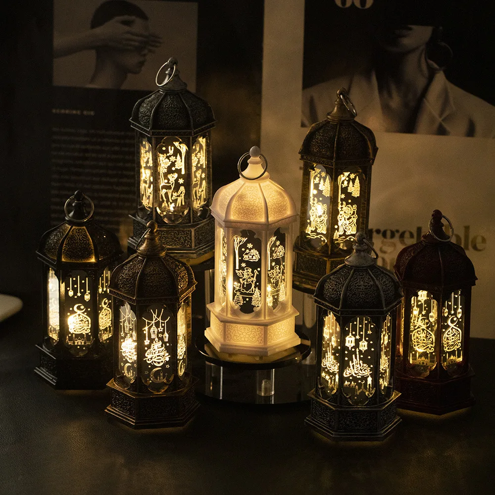 2022 Custom Crafts Decoration Ramadan Lantern Eid Mubarak Wrought Iron Wind Lamp Pendant Arabic Lantern