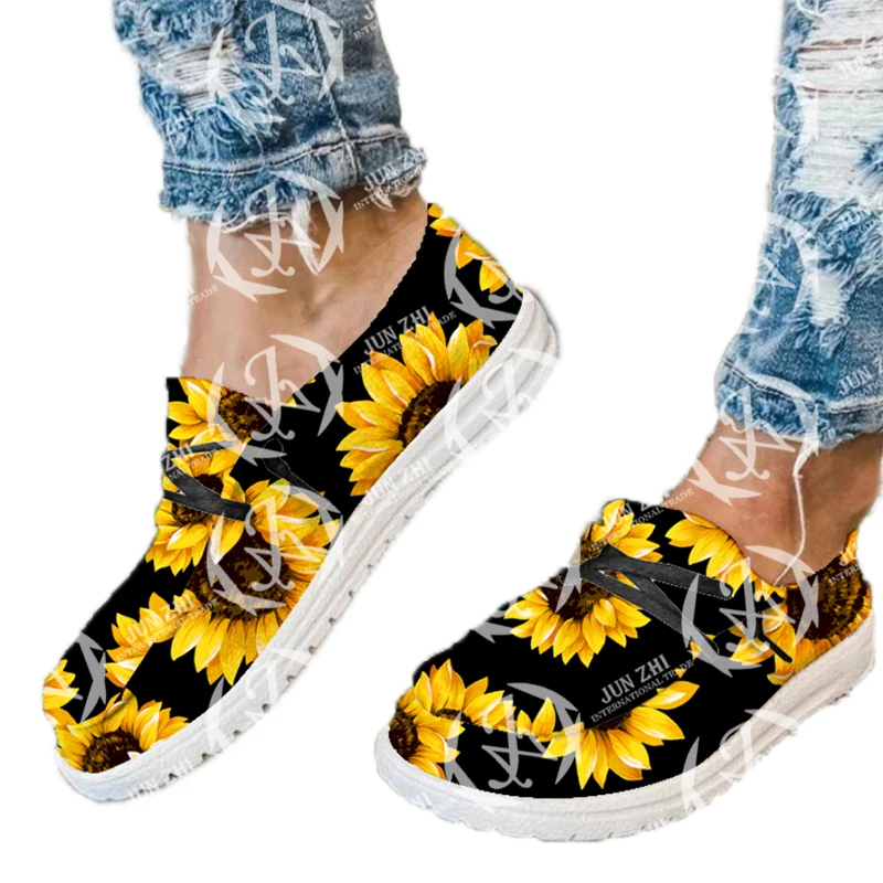 JUNZHI Women Light Sunflower Flat Shoes