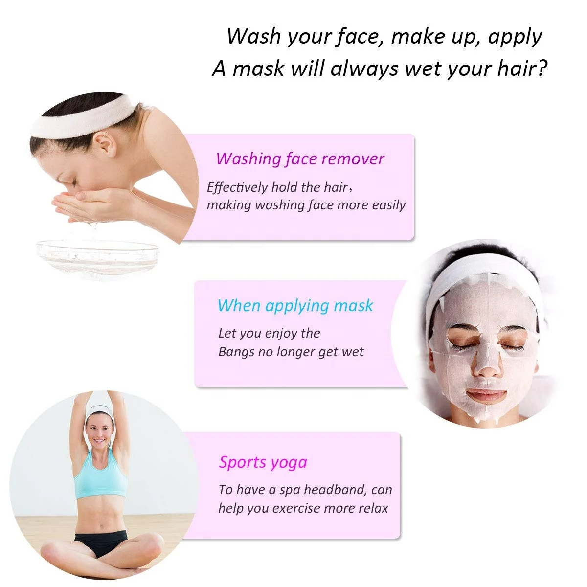 Makeup Headband Cosmetic Hair bands for Washing Face Bow Headbands for Shower Polyester Spa Headbands Women