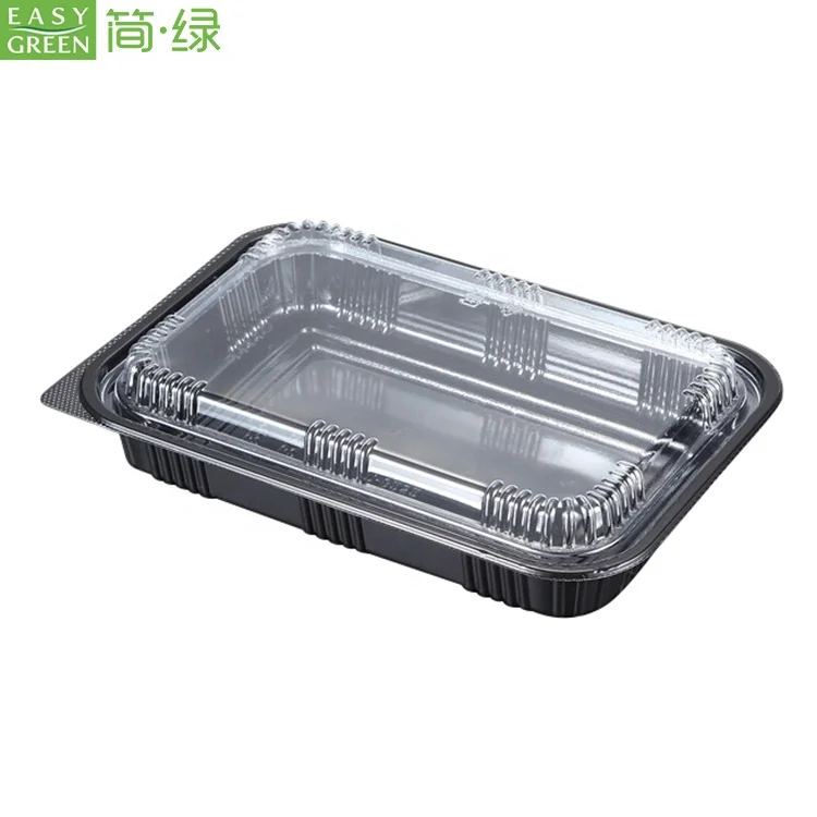 Easy Green Disposable Seafood Blister Frozen Shrimp Take Away Food Large Shallow Plastic Tray With Lids