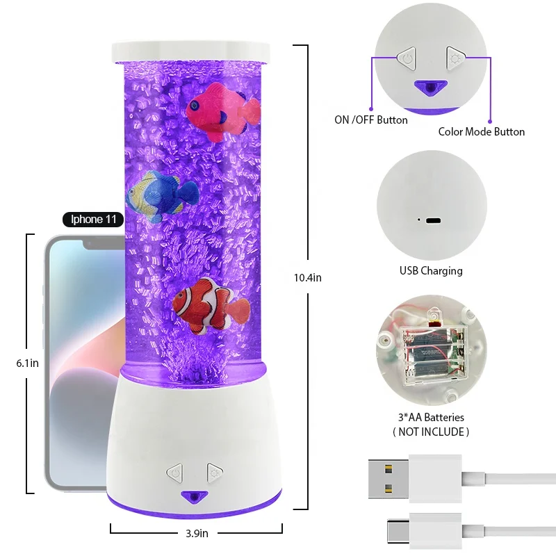 Novel Products Bubble Fish Lamp Color Changing LED Night Lights Artificial Fish Aquarium Sensory Light Modern Table Lamp