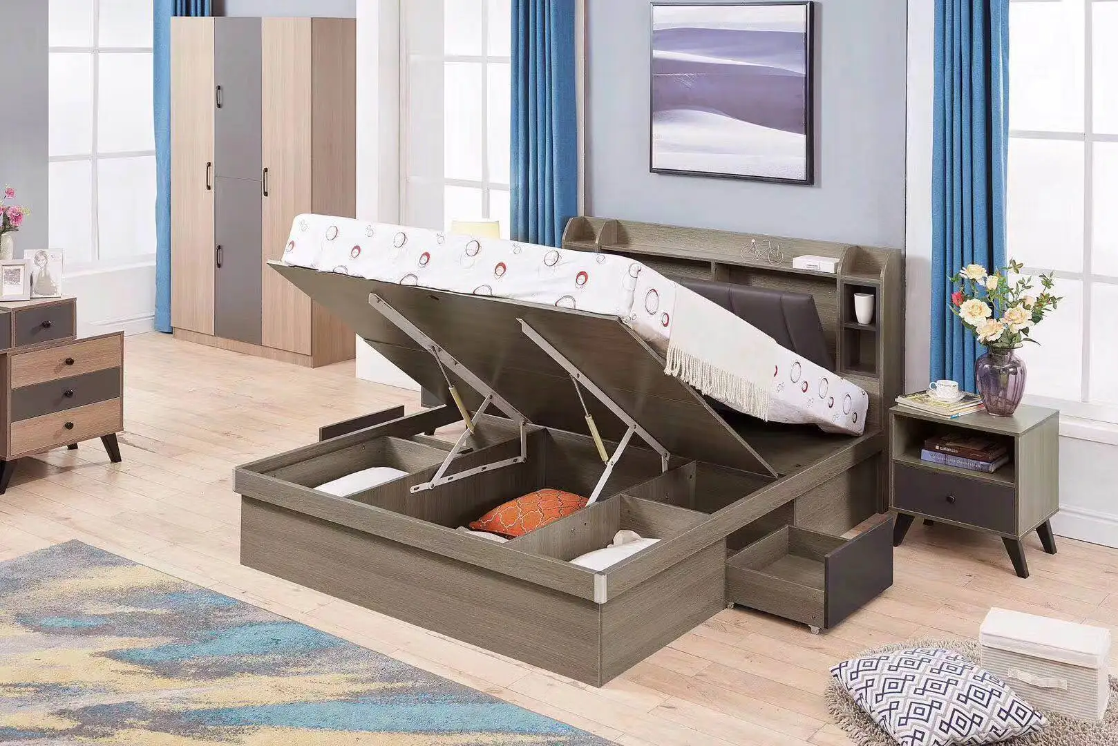 C15-1 Hot sale 900/1100/1200mm black hidden bed mechanism with gas spring hinge space saving furniture