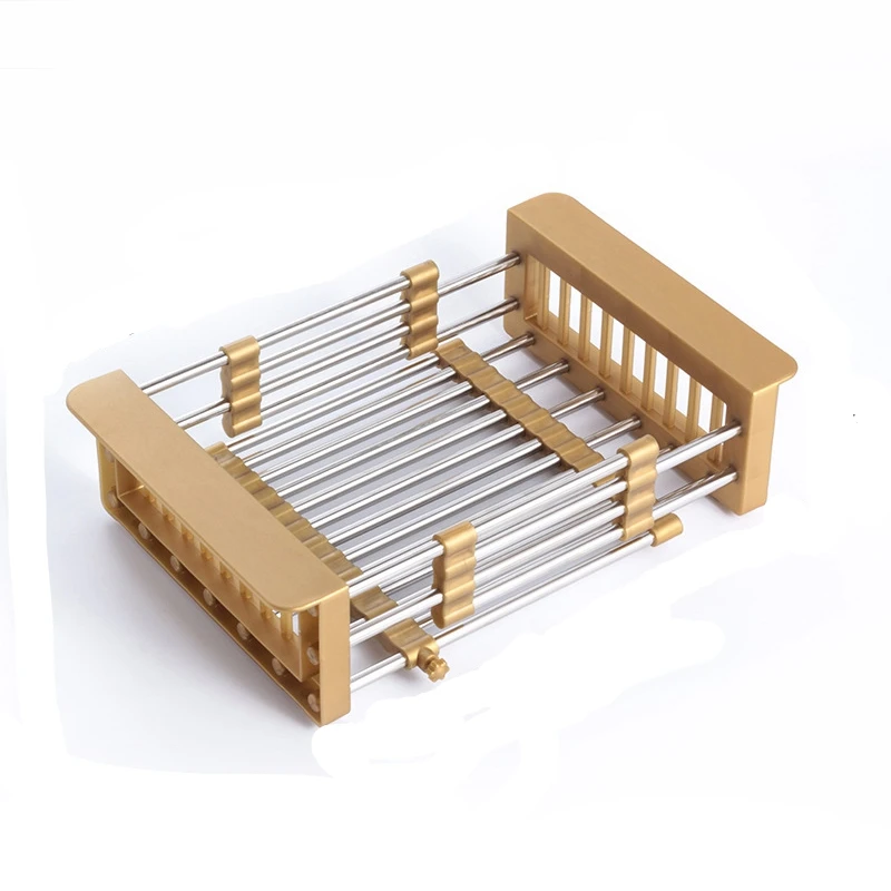 Vegetable Fruit Armrest Drainer Stainless Steel Over Sink Dish Drying Rack Functional Retractable Drain Strainer Basket