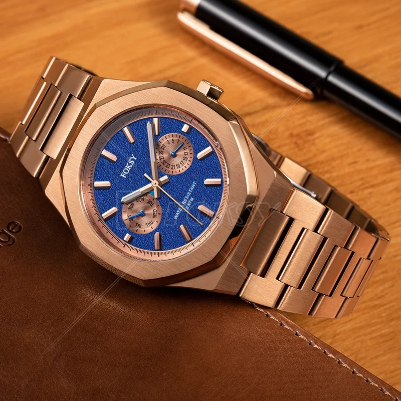 Private Label Brand Vintage Retro Analog Movement Sport Round Design Stainless Steel Luxury Wrist Chronograph Men Quartz Watch