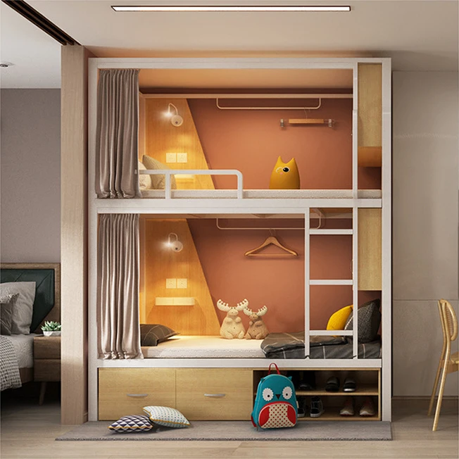 Double Decker Steel Bunk Bed Manufacturer Custom Design Hostel Bunk Beds Adult Student Hostel Apartment Steel Bunk Beds