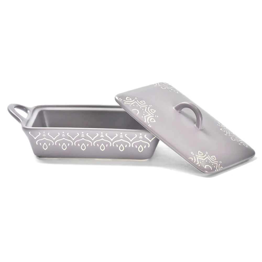 Wholesale Matt grey purple custom Stamping Ceramic Dinnerware Set