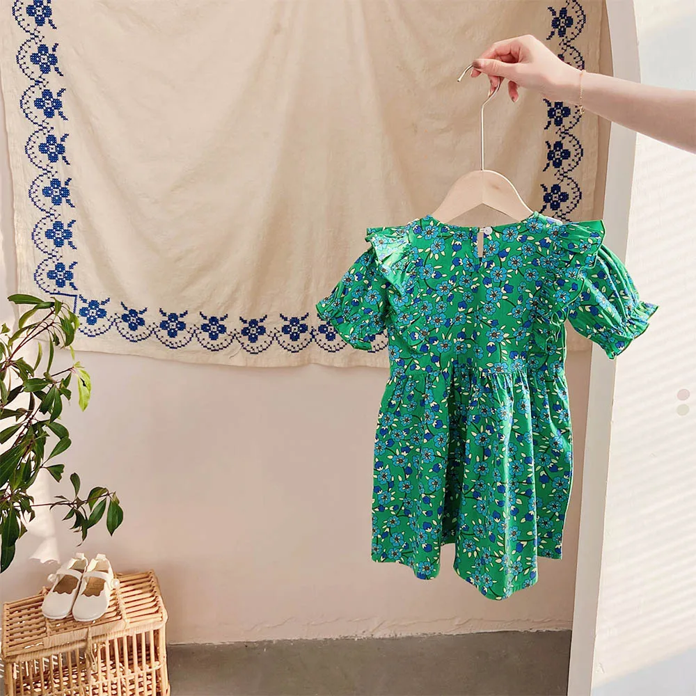 Bear Leader Summer Flower Girls Dresses Lace Short Sleeve Princess Dress Party Birthday Costume Vestidos New Green Kids Clothes