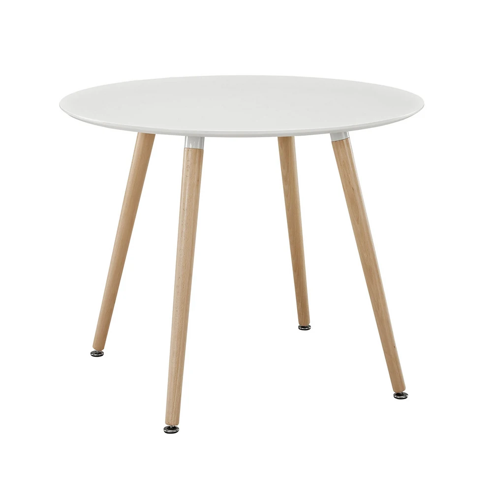 Swan Painted Mdf Board And Solid Beech Wood Legs 100*100 Cm White Round Table Wooden Cheap Luxury Modern Dining Tables