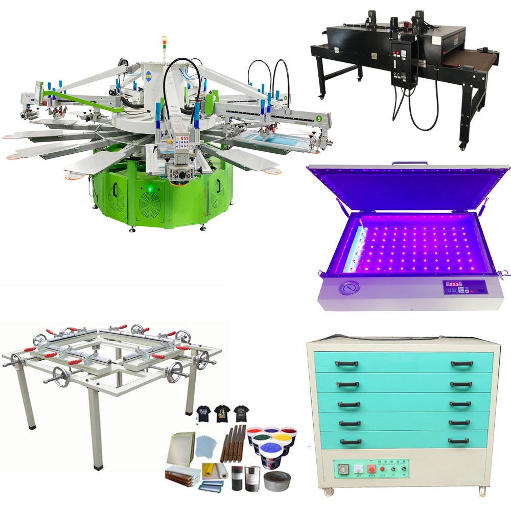 6 Color Automatic Rotary Carousel Tee Shirt Silk Screen Printing Machine with everything