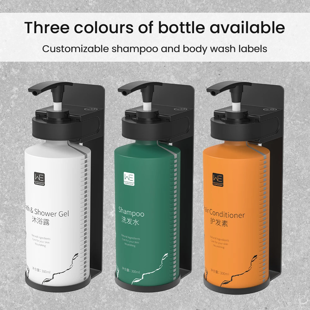 Shower Soap Dispenser Wall Mounted Plastic+Stainless Steel Shampoo Conditioner Body Wash Bottle Bracket for Home Business
