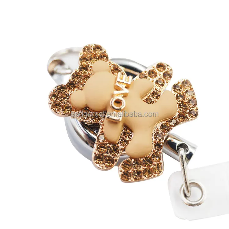 Новые товары, мультяшная рамка со стразами из смолы, индивидуальный декоративный выдвижной держатель для удостоверения личности, разноцветный бейдж, катушка