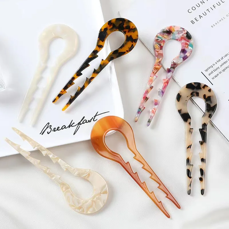 Wholesale China Fashion U Shaped Acid Acetate Large Hair Stick Rainbow Hairpin Hair Clips Accessories for Women