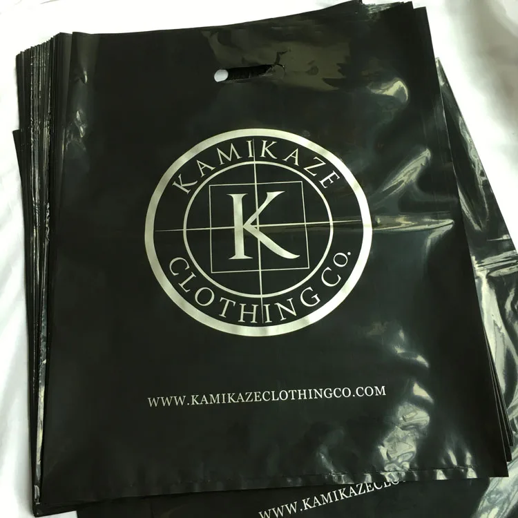 custom print ldpe hdpe die cut handle carry poly apparel plastic merchandise gift packaging polythene shopping bag with logo