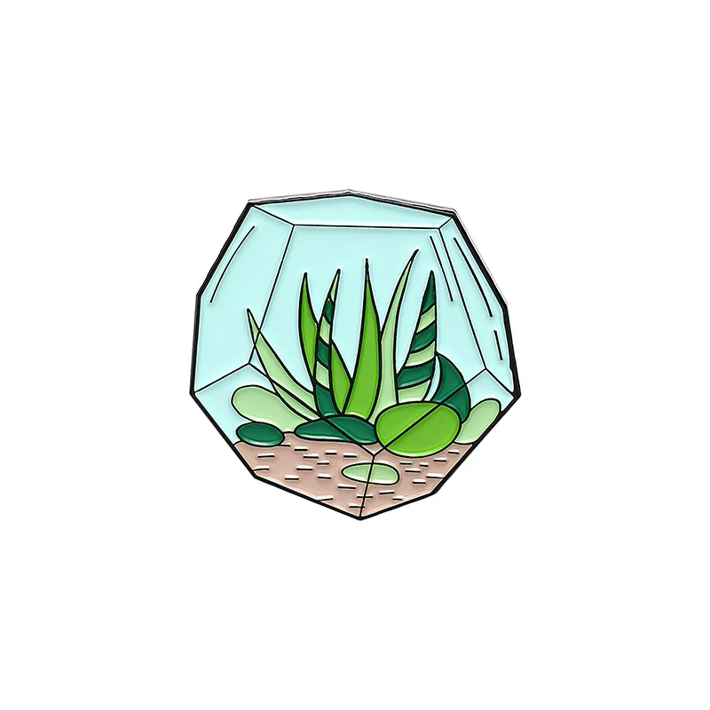 Оптовая продажа мультяшное стекло закрытое растение булавка в горшке кактус алоэ мягкая красочная эмалированная на лацкан