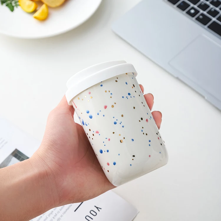 Take Away Portable Mug Reactive Glazed Customized Logo Ceramic Travel Tea Coffee Mugs With Silicone Lid