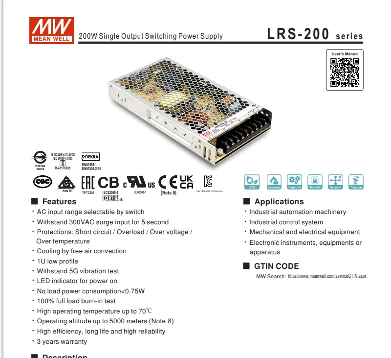 Guangzhou shenzhen внутренний наружный 5 В 12 24 200 Вт 240 300 Genergy Meanwell промышленный светодиодный дисплей постоянного тока импульсный источник питания