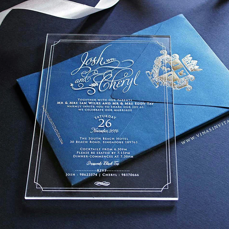 Hot selling elegant glass acrylic wedding invitation card