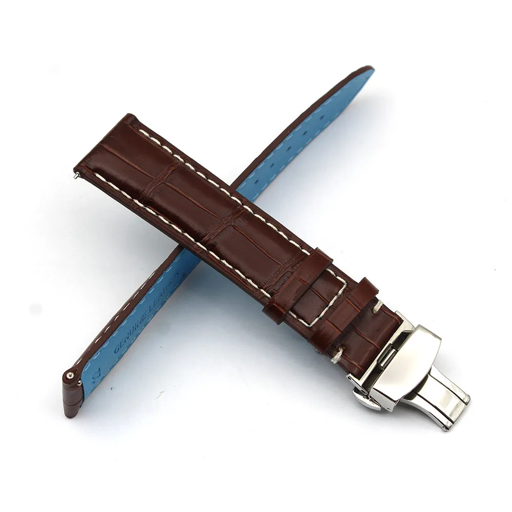 Top Quality Alligator Genuine Leather Watch Strap Brown Black 20mm 22mm Stainless Steel Desployment Clasp Crocodile Watch Bands