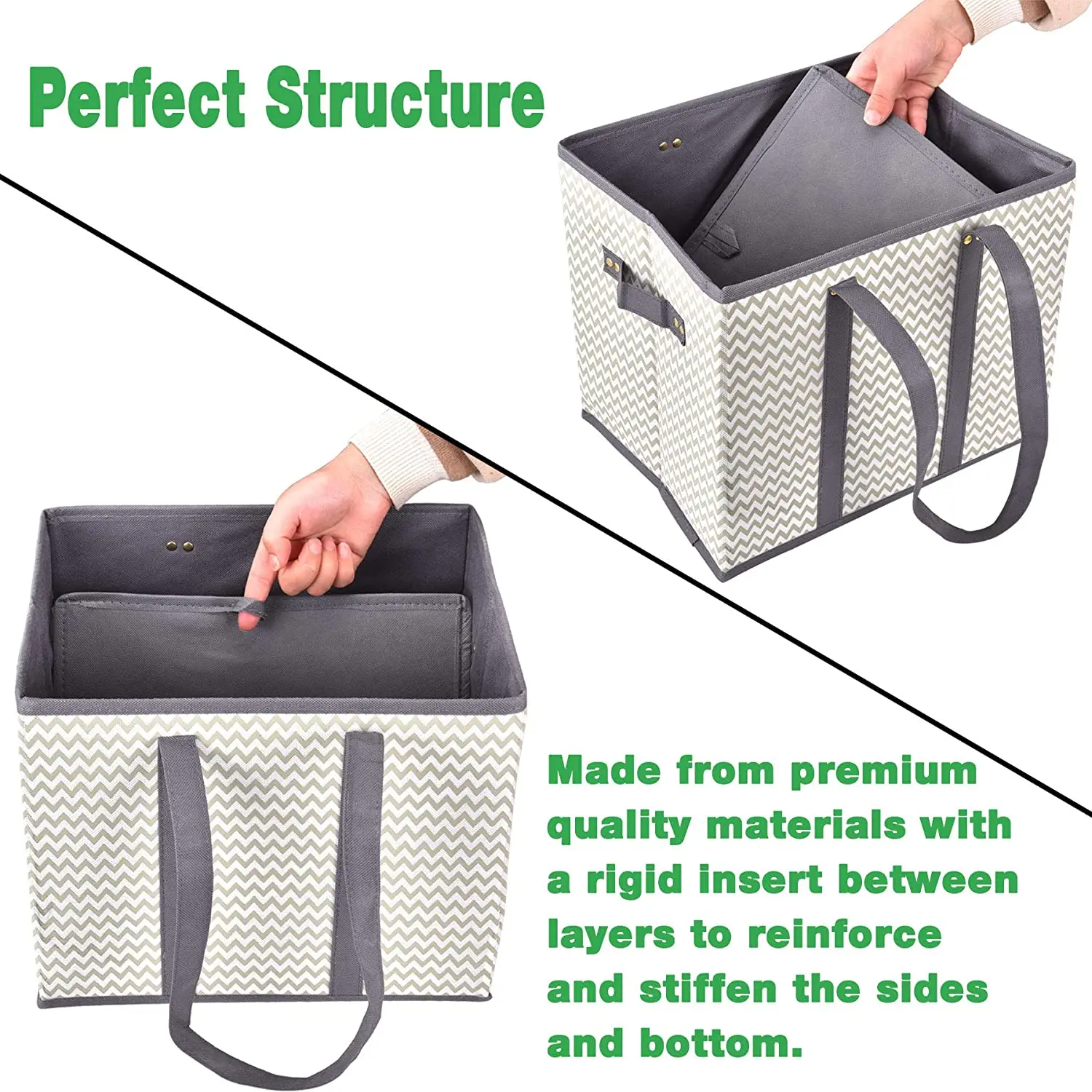Heavy duty non-woven Box Bags Large Premium Reinforced Bottom reusable grocery collapsible tote bag with Extra Long Handles