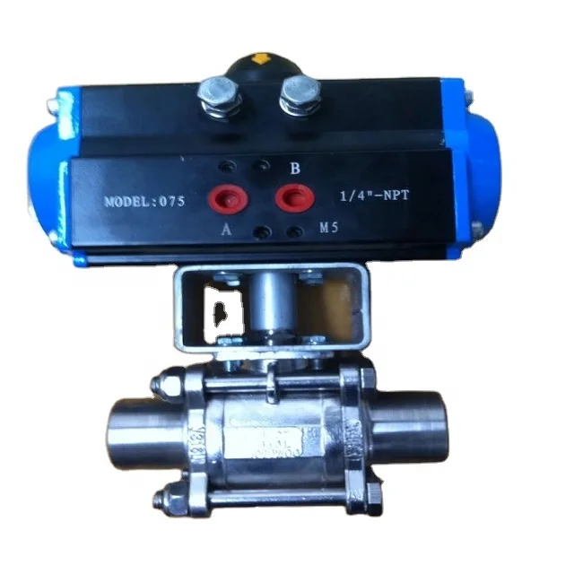 DN40 304 Stainless Steel Pneumatic Three Pieces Ball  Valve